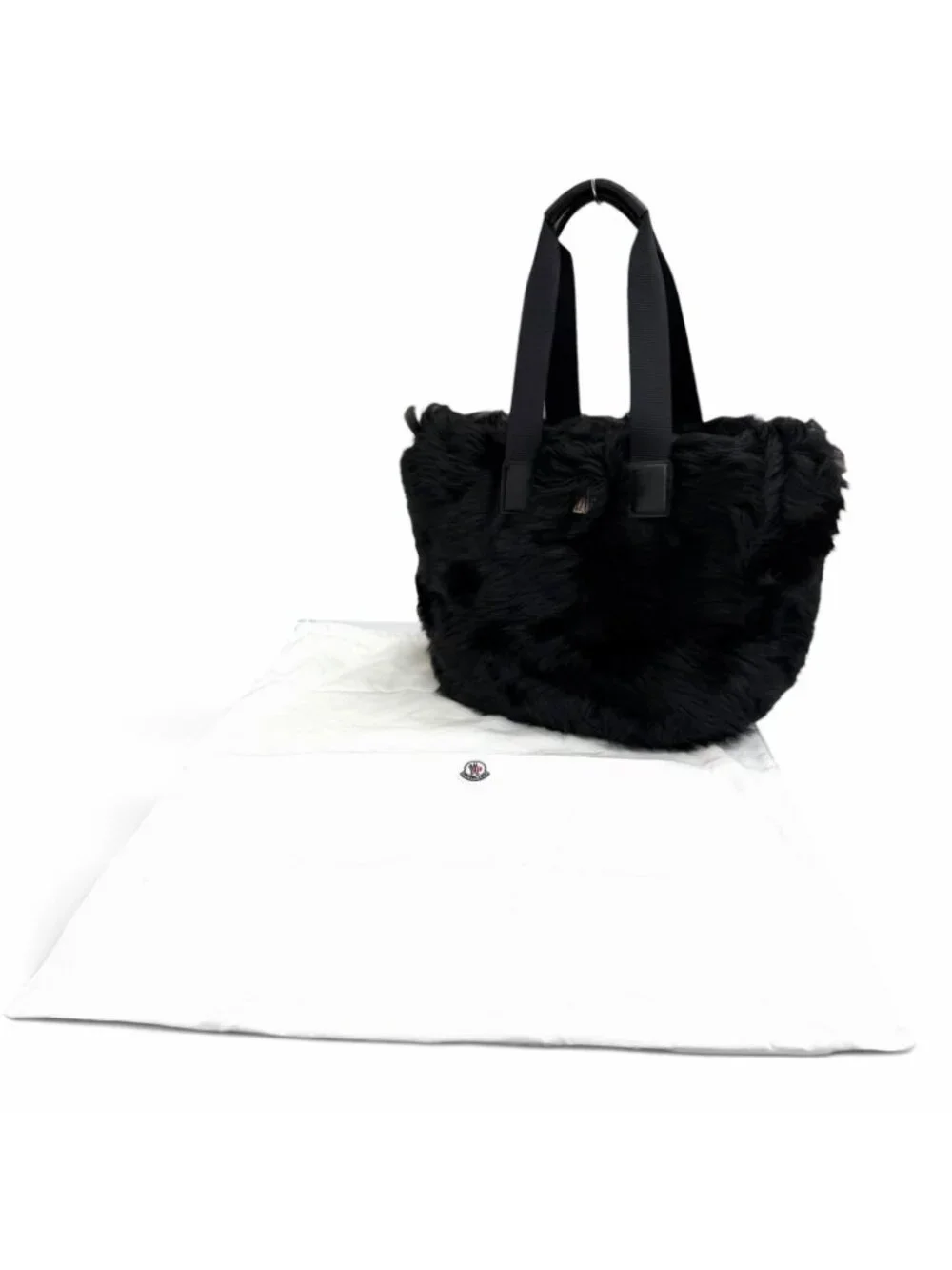 Moncler Caradoc Logo Patch Eco Fur Leather Tote Black